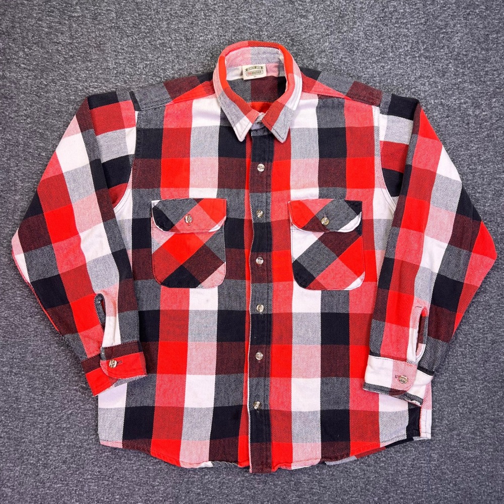 VTG Five‎ Brother Flannel Shirt Mens M Red Black Buffalo Plaid Workwear Outdoor